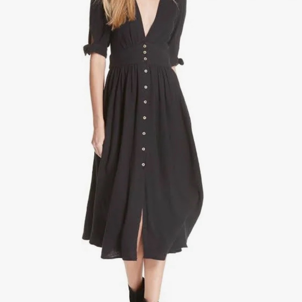 Free People Love of My Life Black Button-Down Midi Dress